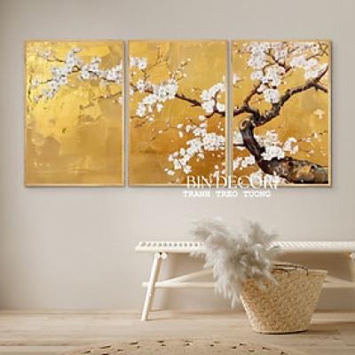 Tranh treo tường cành hoa đào 2 trang trí decor phòng khách nhà hàng khách sạn