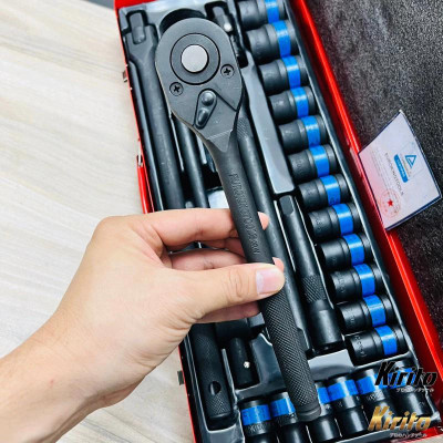 Bộ tuýp khẩu 24 món chất liệu thép CRV nhuộm đen chống gỉ cao cấp 1/2 (10-32mm) Kirito phân phối