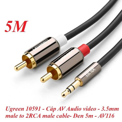 Ugreen UG10591AV116TK 5M màu Đen Cáp âm thanh 2 đầu Bông sen sang 3.5mm Dương mạ vàng - HÀNG CHÍNH HÃNG