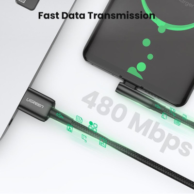 Ugreen UG70433US317TK 1.5M bẻ góc C 90 độ Cáp USB A sang Type-C 2.0 màu đen truyền dữ liệu từ máy tính ra điện thoại - HÀNG CHÍNH HÃNG