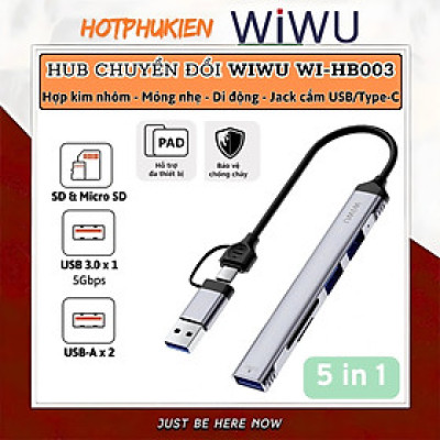 Hub chuyển đổi chia cổng USB-C / USB-A 5in1 USB 3.0 + 2xUSB-A + Micro SD + SD hiệu WIWU Zolo cho Macbook Laptop cho iPhone - Hợp kim nhôm, nhỏ gọn, bền bỉ, đa năng truyền dữ liệu nhanh chóng - Hàng nhập khẩu