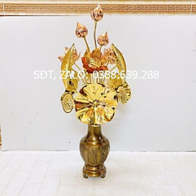 HOA SEN ĐỒNG CAO 75 CM NẶNG 3.8 KG CHẤT LIỆU BẰNG ĐỒNG 
