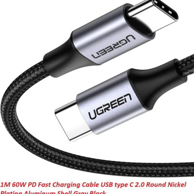 Ugreen UG50150US261TK 1M 60W hỗ trợ sạc nhanh PD cáp USB type C màu đen mạ nickel đầu bọc nhôm chống nhiễu - HÀNG CHÍNH HÃNG