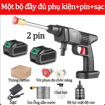 Máy Rửa Xe Xịt Rửa Cầm Tay Dùng Pin 48V Áp Lực Cao Phun Nước Đa Năng tặng bình tạo bọt