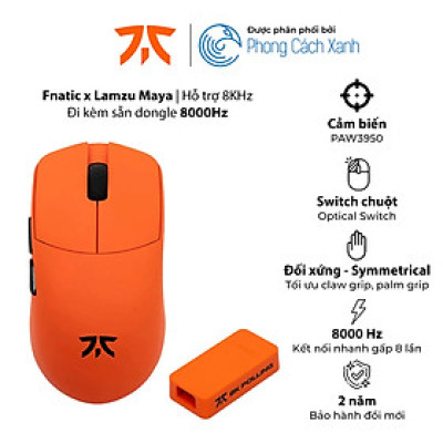 Chuột không dây siêu nhẹ Fnatic x Lamzu Maya 8K - Đi kèm dongle 8KHz - Hàng Chính Hãng
