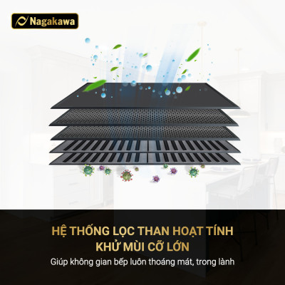 Máy Hút Mùi Than Hoạt Tính Cỡ Lớn Nagakawa NAG1857-70Cm - Bộ Lọc 5 Lớp Inox - Hàng Chính Hãng