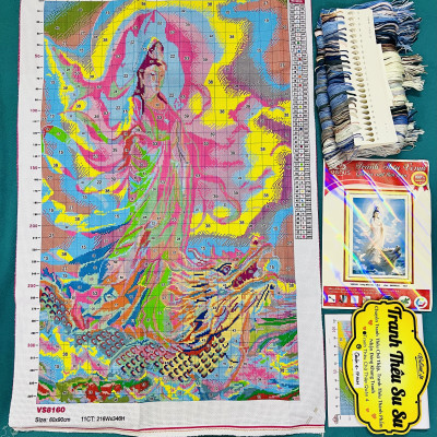 Tranh thêu kín Quan âm từ bi VS8160, kích thước 60 x 90 cm