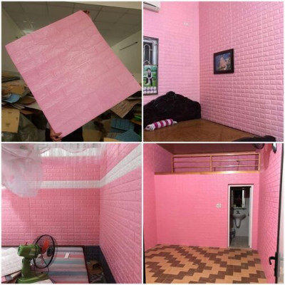 Bộ 5 Tấm Xốp Dán Tường 3D Giả Gạch Màu Hồng Nhạt 70cmx77cm