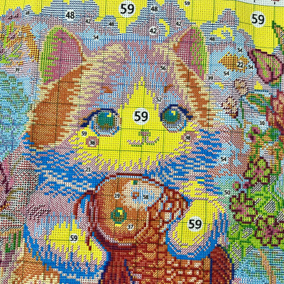 Tranh thêu chữ thập Mèo ôm cá vs8063, kích thước 50 x 50 cm