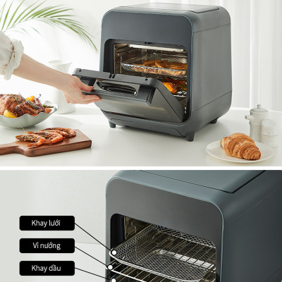 Lò nướng chân không kết hợp chức năng hấp Lock&Lock EJF693GRY Steam Air Fryer Oven (12.5 Lít) - Hàng chính hãng