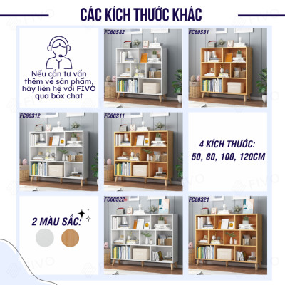 Tủ Kệ Sách Gỗ Đa Tầng 4 Chân Cao Cấp FIVO Mẫu FB60 Màu Gỗ, Nội Thất Lắp Ráp Đơn Giản, Nhiều Ngăn Rộng Rãi (Có Kèm Tấm Lưng)