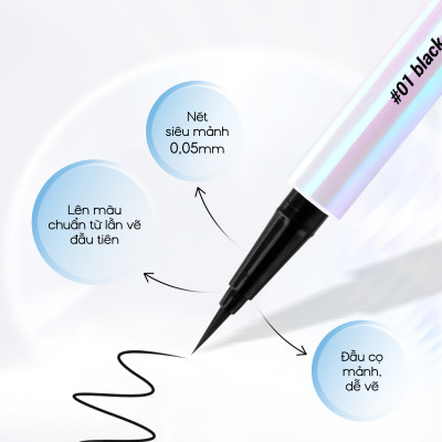 Bút Kẻ Mắt Nước 24H VACOSI Không Lem Waterproof Eyeliner - Đầu Bút Lông, 2 Màu Mực Đen / Nâu
