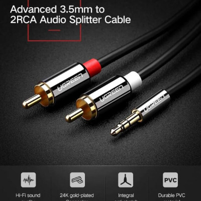 Ugreen UG10591AV116TK 5M màu Đen Cáp âm thanh 2 đầu Bông sen sang 3.5mm Dương mạ vàng - HÀNG CHÍNH HÃNG