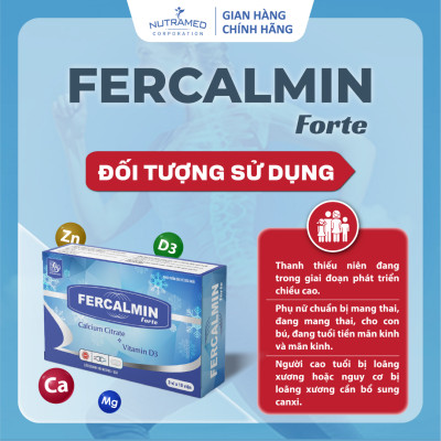 Viên uống Fercalmin Forte hỗ trợ bổ sung canxi, vitamin và khoáng chất cho cơ thể (30 viên) - Nutramed