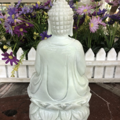 Tượng Phật Thích Ca Mâu Ni ngồi đài sen đá trắng xanh - Cao 20 cm