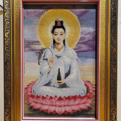 Tranh thêu tay chữ thập thành phẩm -Phật quan âm bồ tát