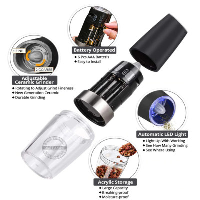 Dụng cụ xay hạt tiêu và gia vị cầm tay chạy pin, dung tích 140ml
