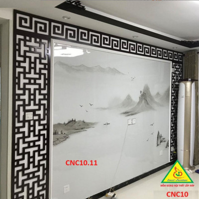 Nền tường phong cách Trung Hoa, bình phong gỗ cắt CNC010 - Nội thất lắp ráp Viendong Adv