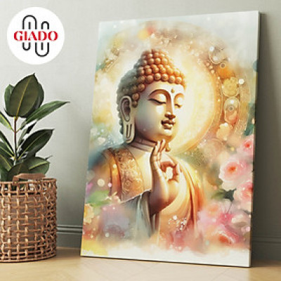 Tranh ảnh thờ treo tường hoặc tranh để bàn mẫu Phật A Di Đà và hoa