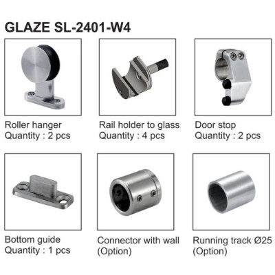 Bộ cửa trượt lùa dùng cho cửa có khung 2401-W4-Glaze