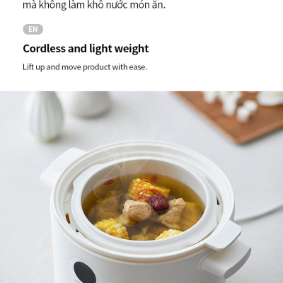 Nồi nấu chậm đa năng Locknlock EJP164IVY - Multi function slow cooker 220V, 50Hz, 350W - Dung tích 2.5L - Hàng chính hãng