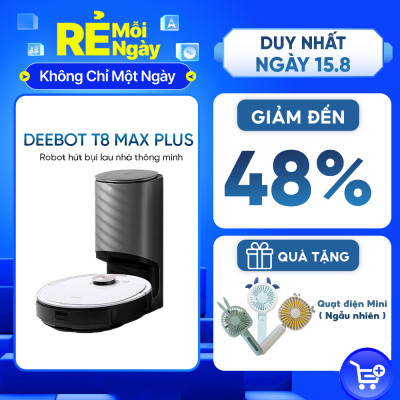 Robot hút bụi lau nhà Ecovacs Deebot Ozmo T8 Max Plus  – Lực hút 1500PA - Kèm dock sạc hút rác tự động - Bản Nội Địa - Hàng Chính Hãng
