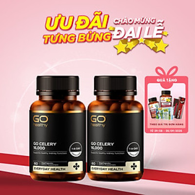 Bộ sản phẩm 2 hộp viên gout nhập khẩu chính hãng GO CELERY 16000mg (60 viên) giúp giảm các triệu chứng bệnh gút: giảm uric acid, làm giảm triệu chứng sưng đau do gut