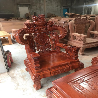 Bộ Bàn Ghế Rồng Khuỳnh Nghê Đỉnh Gỗ Hương Đá