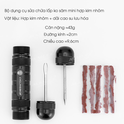 Vá Lụi Mini Xe đạp cho lốp xe không săm bỏ túi CB-9904 chất liệu nhôm nguyên khối, chắc chắn, chiều dài chỉ 9.6cm (tặng kèm thêm 5 sợi vá) - Mai Lee