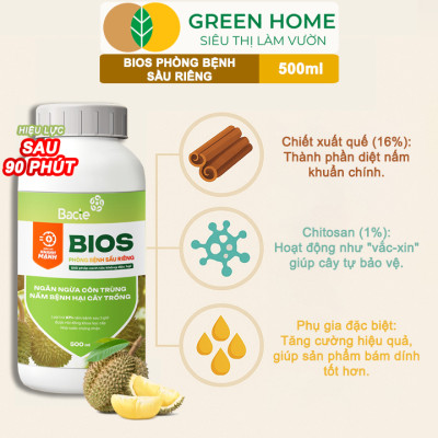 Chế Phẩm Sinh Học Bacte Bios Phòng Bệnh Sầu Riêng, Green Home, Chai 500ml, Hiệu Lực Nhanh Mạnh