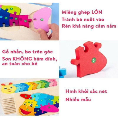 Đồ Chơi Trẻ Em Asstar, Combo 5 Mẫu Đồ Chơi Ghép Hình, Xếp Hình Gỗ Nổi 3D Gồm 10 Số Giúp Bé Phát Triển Tư Duy