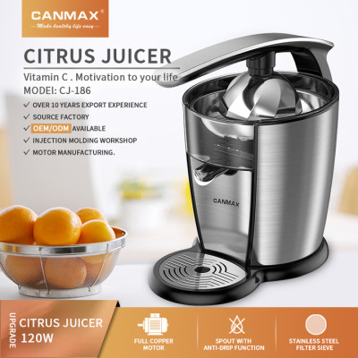 Máy vắt cam nhãn hiệu Canmax CJ-186 công suất 120W, dung tích 1000ml, chiều dài dây cắm 1m - Hàng Nhập Khẩu