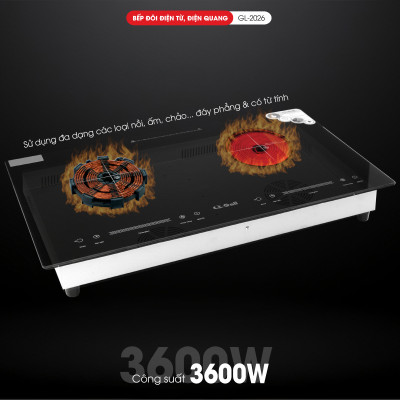 Bếp điện từ, điện quang, hồng ngoại đặt âm Gali GL-2025, 2in1, 3600w hàng chính hãng nhập khẩu Gali bảo hành 24 tháng.