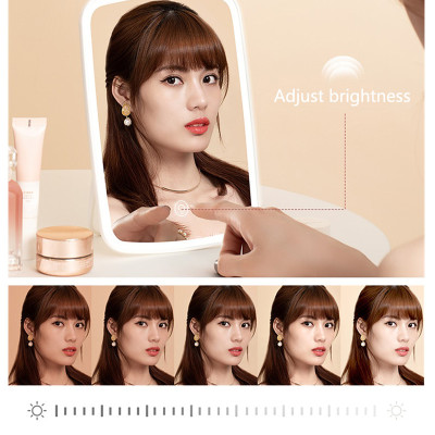 Gương Để Bàn Đèn LED Gương Cảm Ứng Để Bàn Trang Điểm Gương Có 3 Chế Độ Sáng Đổi Màu Sạc USB 23x16cm