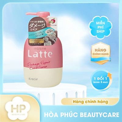 Dầu Xả Phục Hồi Tóc Hư Tổn Dành Cho Cả Gia Đình Ma & Me Kracie Ma & Me Latte Damage Repair Conditioner 490g