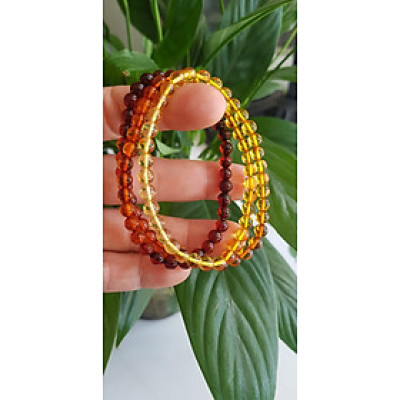 Vòng Hổ Phách tự nhiên đeo quấn tay kiểu 3 vòng Size hạt 5mm 3 màu tam hợp màu vàng anh cam đỏ đậm phối tay các Chị Em Nữ lên tay đeo rất xinh ạ
