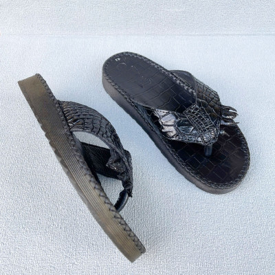 Dép xỏ ngón nam da cá sấu đế cao 3cm may viền có móng sang trọng DCS201