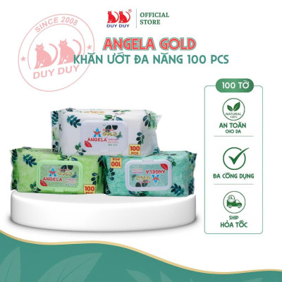 Combo 5 gói Khăn ướt đa năng cho bé Baby Angela Gold vải không dệt rayon cao cấp 100 miếng (18x20cm)