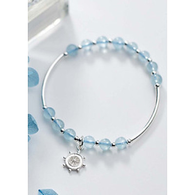 Vòng tay đá Aquamarine phối charm bánh lái mệnh thủy, mộc - Ngọc Quý Gemstones