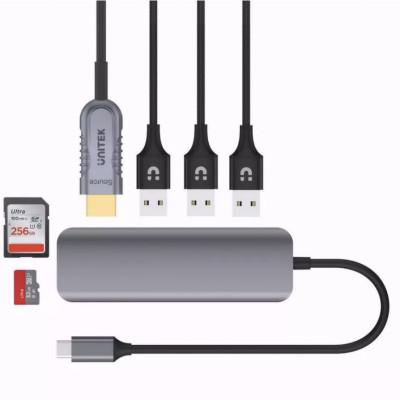 CÁP CHUYỂN TYPE-C RA 3 USB 3.0 + HDMI + TF/SD UNITEK H1107F HÀNG CHÍNH HÃNG 