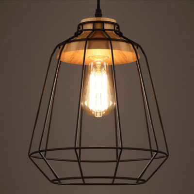 Đèn thả trang trí đuôi gỗ lồng sắt RETRO
