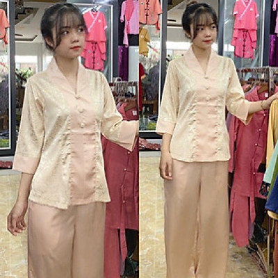 ĐỒ LAM ĐI CHÙA  Lụa Phối Gấm Cao Cấp