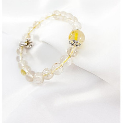 Vòng tay mệnh kim, thủy đá thạch anh tóc tiên mix charm vương niệm