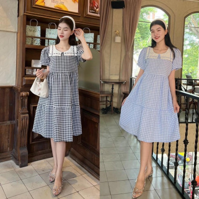 Đầm bầu karo cổ thuỷ thủ phom babydol trẻ trung, đáng yêu