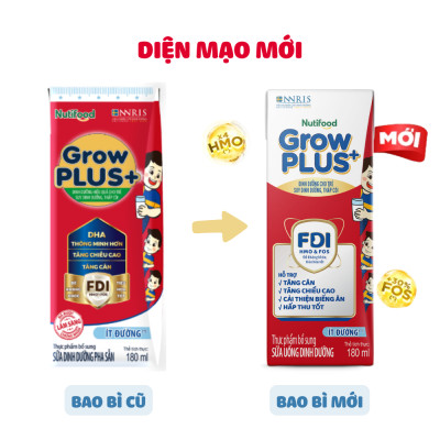 Thùng SBPS Nutifood GrowPLUS+ Suy Dinh Dưỡng Ít đường - Tăng Cân, Tăng Chiều Cao (48 Hộp x 180ml)