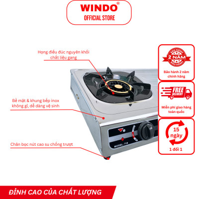 Bếp Gas Đôi Để Bàn Mặt Inox WINDO - 718 PHI 100 | Tiết kiệm gas | Bảo hành 24 tháng- Hàng Chính Hãng