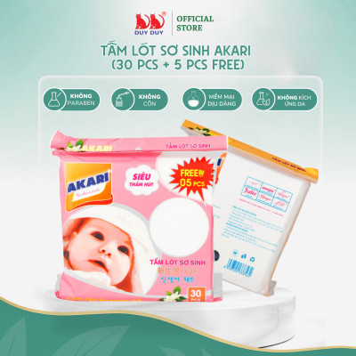 Combo 5 Gói Tấm lót sơ sinh Akari bột giấy tự nhiên 35 miếng (22x22cm) khô thoáng mát cho bé