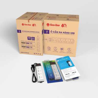 Ổ cắm kéo dài đa năng USB 3m-5m chính hãng Rạng Đông Model: OC02.USB 3C/3M/10A