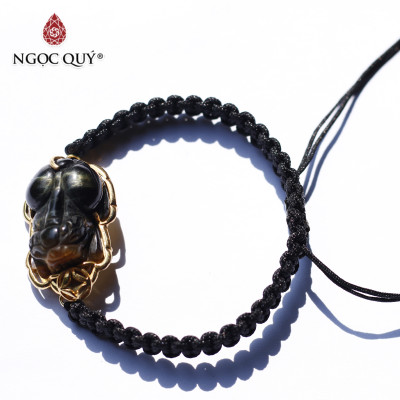Vòng thắt dây tỳ hưu thạch anh mắt hổ bọc bạc mạ vàng mệnh thủy, mộc - Ngọc Quý Gemstones