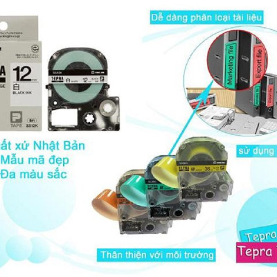 Nhãn in Tepra SS18K (Chữ Đen Nền Trắng, Khổ 18mm) - Hàng chính hãng
